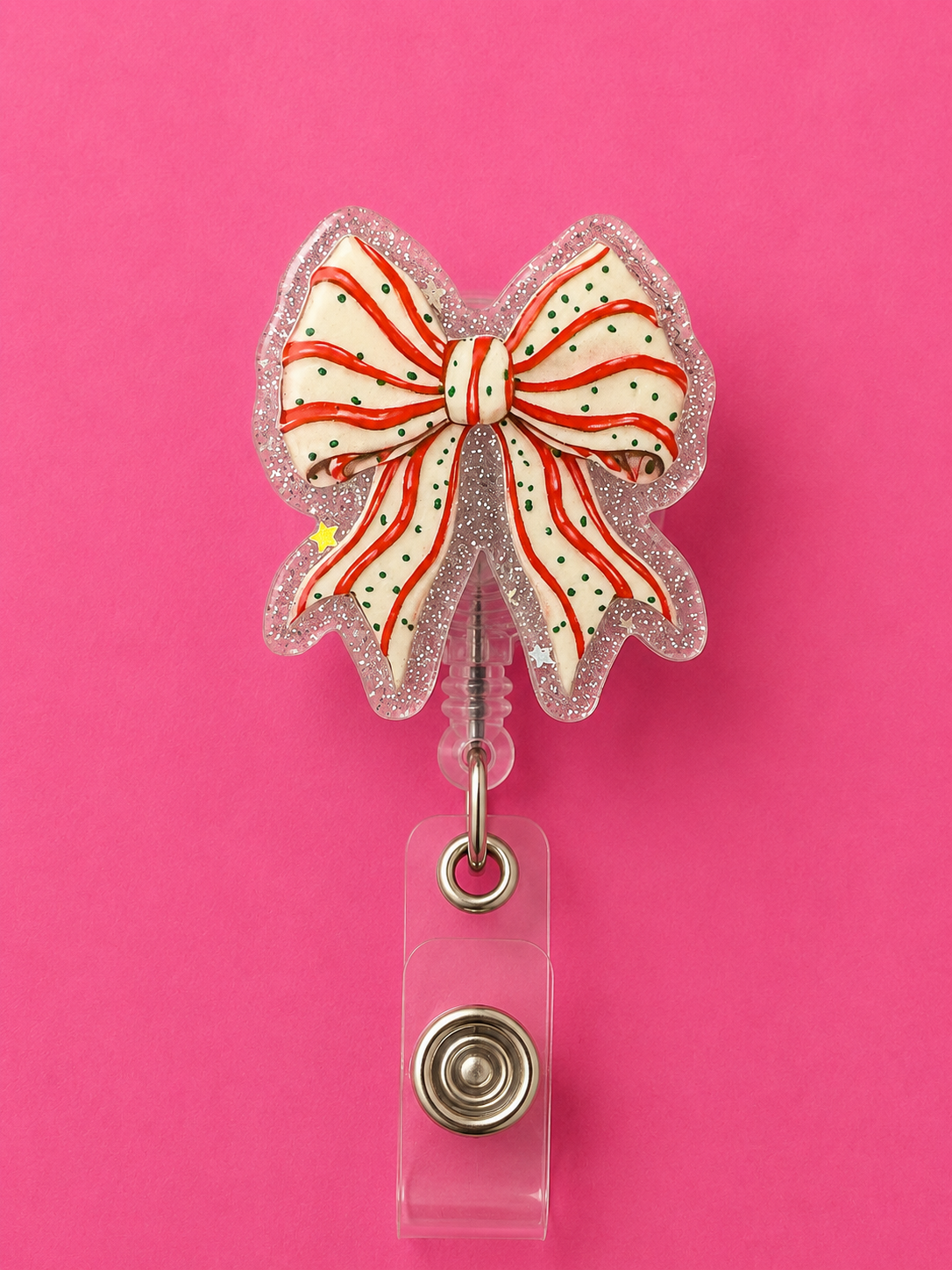 Christmas Tree Bow Badge Reel